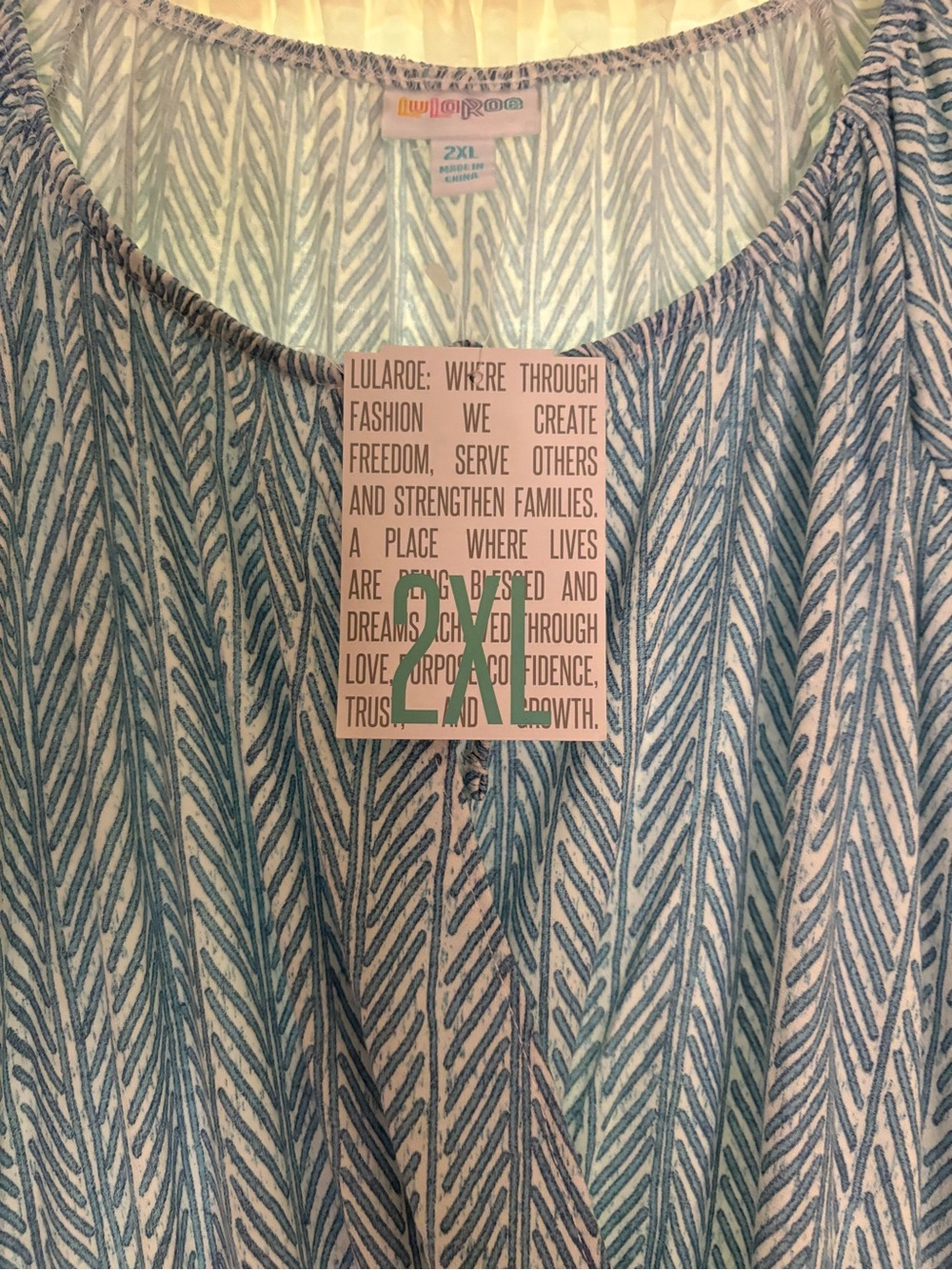 LuLaRoe Teal and White Leaf-Stripe Scoop Neck Dress